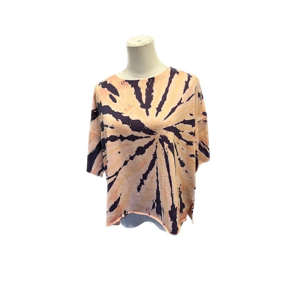 Phil Love Short Sleeve Oversized Tie Dye T-Shirt Pink Gray Blue L Large Boho
